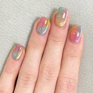 Uñas postizas de gel suave X Press-on, <span class=keywords><strong>cortas</strong></span>, de color sólido, efecto ojo de gato, almendradas, para pegar, puntas de gel para manicura. - Product Image 2