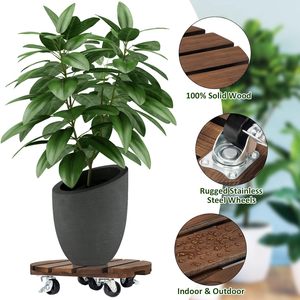 En stock plateau de pot de fleur rond de 25cm 40cm <span class=keywords><strong>support</strong></span> en bois avec base de pot de fleur de roue plateau de pot de fleur mobile en bois carbonisé - Product Image 5