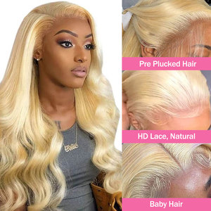 Perruques en cheveux humains naturels ondulés blonds 613, densité 180 %, pré-plumées, brésiliennes et péruviennes, avec dentelle frontale HD, vente en gros FH 13X6 - Product Image 1
