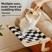 Lit et hamac pour chat en bois à carreaux respirant, à suspendre, pour le bord du lit, le rebord de la fenêtre, le balcon, utilisation intérieure/extérieure