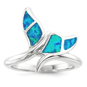 Anillo de Plata de Ley 925 con Incrustaciones de Ópalo Azul, Joyería de Moda para Mujer, Diseño de Criatura Marina - Product Image 5