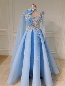 Maßgeschneiderte Größe Prachtvolle Blaue Abendkleider Übergröße Dubai Kristalle Perlen Ballkleider für Hochzeiten - Product Image 5