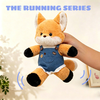 Peluche renard personnalisée de la série Soft Running avec membres mobiles et salopette en jean, poupée renard réaliste pour la vente en gros OEM