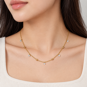 Collar Crystal Station de Acero Inoxidable con Baño de Oro de 14K y Cadena Ajustable con Cuentas - Product Image 5