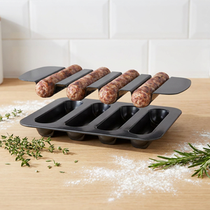 OKAY BK-S2019 Plaque de cuisson 4 cavités antiadhésive en acier <span class=keywords><strong>au</strong></span> carbone pour saucisses, compatible <span class=keywords><strong>four</strong></span>, pour burgers et hot-dogs faits maison, certifiée LFGB - Product Image 1