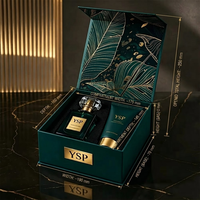 Boîte magnétique vert émeraude personnalisable avec logo, conteneur rigide premium avec plaque métallique et motif botanique pour parfums en gros