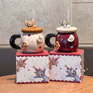 Disney Karikatür Seramik Kupa, Pipetli, Kapaklı ve Tutacaklı, Çocuklar ve Ev Kullanımı için Kahve Süt Kupası ve Noel Hediyesi - Product Image 4