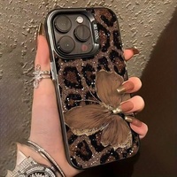 Coques de téléphone portable antichoc en PC gravé au laser, motif léopard et papillon, électroplaqué, pour 17/16 Pro Max/15