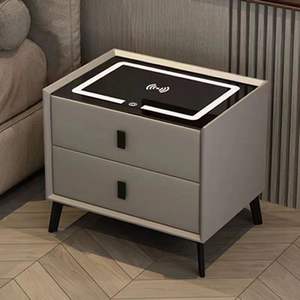 Mesita de Noche de Madera Maciza de Lujo con Carga Inalámbrica y Luz - Diseño Moderno para Almacenamiento en Dormitorio y Baño - Product Image 6