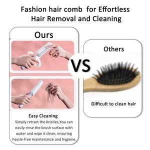 Cepillo de pelo desenredante para masaje del cuero cabelludo fácil de limpiar, peine telescópico con mango giratorio, cepillo de pelo autolimpiante para dientes - Product Image 5