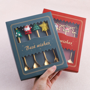 Juego de Cucharas Navideñas de Acero Inoxidable de Lujo, Agitador Creativo Dorado para Café y <span class=keywords><strong>Postre</strong></span> con Lindas Tapas de Silicona con Dibujos Animados - Product Image 1