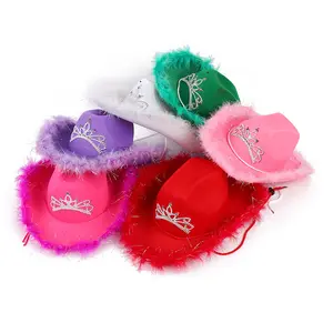 Favors Hat Feather Decorated Cowboy Hat Factory Directly Party 100% Polyester Unisex Adults Character Plain Dyed ODM OEM 1000pcs