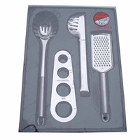 Ensemble d'outils à pâtes en acier inoxydable 4 pièces avec mesureur de spaghetti, fourchette à pâtes, pince alimentaire et râpe à fromage