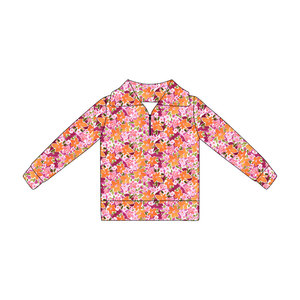 GT1649 RTS YOGA top baby girl adorable Boutique purple yellow flowers print Pullover kids <b>toddler</b> child clothing zipper set - Product Image 5