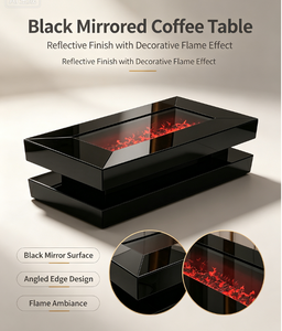 Lussuoso <span class=keywords><strong>Tavolino</strong></span> da Caffè con Camino Elettrico a Specchio Nero, Fiamma LED Simulata, Tavolo Centrale per Soggiorno, Arredamento Casa - Product Image 3