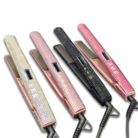 Vente chaude, fer à lisser brillant populaire, marque privée, fer à lisser brillant rose avec strass, lisseur de cheveux, fer à lisser diamant, fer à lisser