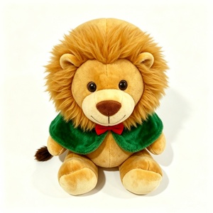 Adorable león dorado de peluche personalizado, león navideño con capa verde, león de peluche suave de dibujos animados, león de peluche abrazable para Navidad - Product Image 1