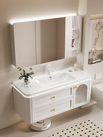 Ensemble de meubles de salle de bain avec vasque et miroir, design moderne, à suspendre au mur