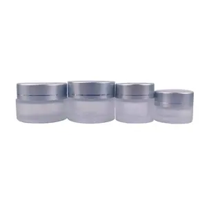 Wholesale Frosted Glass Cream Jar Cosmetic Storage Packaging Round Glass Jar With Silver Screw Top Lid