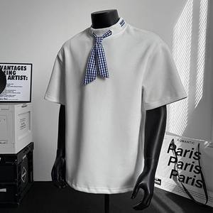 Camiseta Moderna de Manga Corta con Cuentas para Hombre, Estilo Vintage, Transpirable, Absorbe la Humedad, Diseño Americano Nuevo de Verano, Sensación de Alta Gama - Product Image 3
