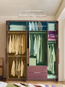 Armoire à portes battantes en bois de noyer foncé avec poignée longue en métal et tiroirs pour le rangement de la chambre - Product Image 6