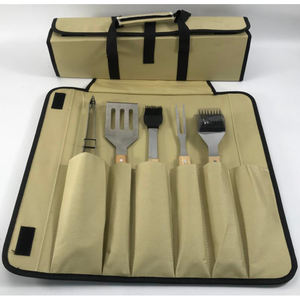 Vente en gros d'accessoires pour barbecue en acier inoxydable W013, pinces pour barbecue d'extérieur, kit d'outils, ensemble de barbecue avec manche en bois - Product Image 4