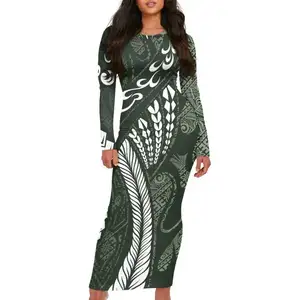 2024 Island Hawaiian Polynesian Custom Fall Womens Sweaters Bodycon Sweater Dress 2024 Long Sleeve Long Midi Dresses
