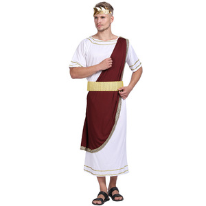 Costume de Jules César pour homme, tenue d'empereur romain, robe de fête d'Halloween pour adulte, blanc, rouge, bordure dorée - Product Image 4