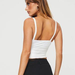 <span class=keywords><strong>Top</strong></span> Corto da Donna Aderente <span class=keywords><strong>Bianco</strong></span> con Spalline Sottili, Canotta Sexy alla Moda <span class=keywords><strong>Senza</strong></span> <span class=keywords><strong>Maniche</strong></span> - Product Image 2