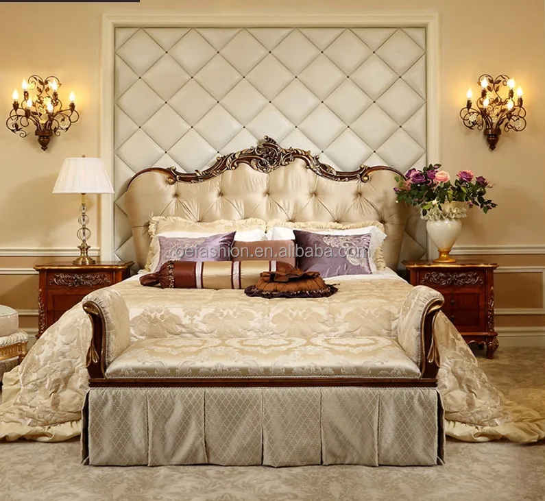 OE-FASHION custom Antique European Style Bedroom Furniture Wooden King Size Bed wood carved Frame Double Bed