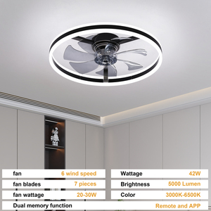 Ventilador de techo negro minimalista con luz LED y 3 temperaturas de color para el hogar, la oficina y la sala de estar. - Product Image 6