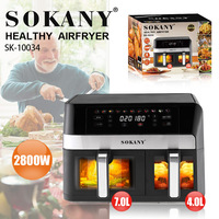 Friteuse à air Sokany10034 pour le commerce extérieur, friteuse double cuve saine sans huile, grande capacité 11L, friteuse électrique à écran tactile