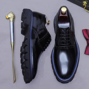 Chaussures de bureau pour hommes de haute qualité, respirantes, à lacets, pointues, légères, antidérapantes, à semelle épaisse, en cuir noir, printemps-été - Product Image 3