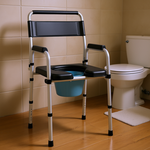 Adjustable Height Commode Chair For Seniors Adults 300 Lbs Raised Toilet Seat With Armrests <b>Black</b> Metal <b>Frame</b> - Product Image 2
