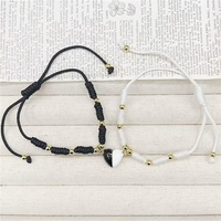 Bracelet cadeau pour la Saint-Valentin FM-CKT0719, bracelet avec pendentif cœur en émail blanc/noir, bracelet avec pendentif cœur fait main en gros