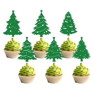 Elegantes Adornos para Pastel de Árbol de Navidad Verde sobre Palillos de Madera para Decorar Postres en Fiestas Navideñas y Reuniones Especiales - Product Image 1