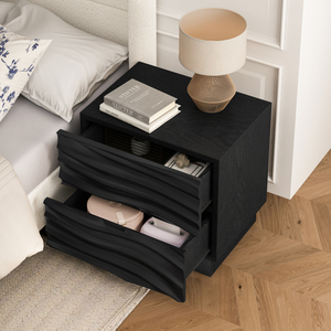 Tables de chevet en bois massif, ensemble de 2 tables de chevet noires avec 2 tiroirs sans poignées, table d'appoint pour salon et chambres à coucher - Product Image 4