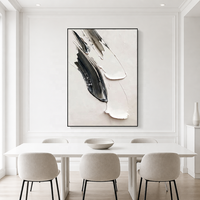 Grande peinture abstraite texturée à l'huile, nature morte noir et blanc, style impasto moderne minimaliste, art mural encadré, décoration contemporaine sur toile