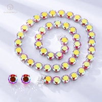 Ensemble de bijoux OUGEPHELI Aura Moissanite en argent 925, collier et boucles d'oreilles en moissanite ronde irisée VVS1, cadeau