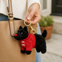 Porte-clés chien en peluche Zaves à bas prix, personnalisé, écologique, durable, avec pull rouge douillet, pendentif chiot en peluche fiable pour sac à dos