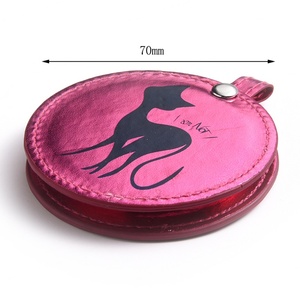 Two Sides PU Leather Round Pocket Rose Red Makeup Sliding <b>Compact</b> <b>Mirror</b> for Women - Product Image 6