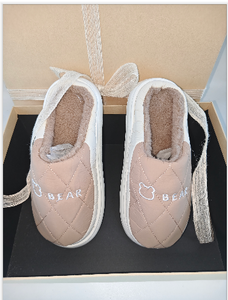 Cute Bear Embroidery <strong>Down</strong> Fabric Ladies Winter <strong>Slippers</strong> EVA Anti Slip Bottom Plush Lining Warm Indoor House <strong>Slipper</strong> Wholesale - Product Image 1