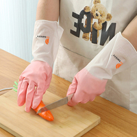 Gants de ménage en PVC OEM 30 cm, paume alvéolée antidérapante, bord roulé, imperméables, réutilisables, pour le nettoyage de la cuisine et la vaisselle