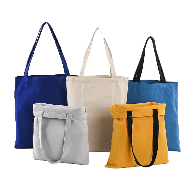 Colorful Retro Fashion Blank Cheap School Reusable Eco Bag Custom Logo Size Shopping Bags Cotton Canvas Tote Bag Wholesale