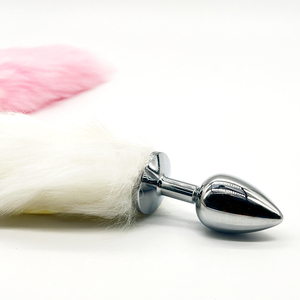 Juguetes sexuales coloridos: Cola de zorro plateada de felpa larga de conejita, tapón <span class=keywords><strong>anal</strong></span>, juego SM, tapón <span class=keywords><strong>anal</strong></span> de aleación de aluminio con lazo de mariposa y cinta de seda - Product Image 5