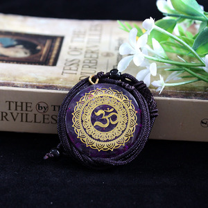 Collier pendentif en résine cristalline, améthyste, violet, rose, motif de fleurs rondes, design géométrique, bijoux cadeau unisexe - Product Image 5