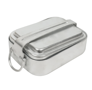 DFU42 Camping Outdoor Cooking Custom and Stock Wholesales Aluminium Square <b>Mess</b> Tin 3 Pcs <b>Kit</b> Plate Bowl Lid with Folding Handle - Product Image 2