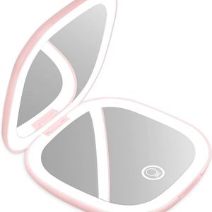 Miroir de maquillage compact portable à double face rechargeable avec éclairage LED, miroir cosmétique lumineux à main pour les voyages - Product Image 2
