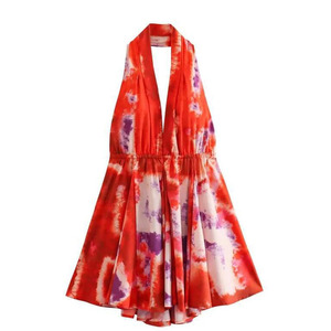 <span class=keywords><strong>2025</strong></span> nouvelles femmes Sexy robe imprimé fleuri robe dos nu <span class=keywords><strong>vacances</strong></span> robe courte dame licou jupe - Product Image 3