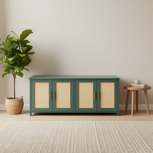 Casa para Gatos de Madera Verde de 47.2 Pulgadas con Puertas de Ratán, Caja de Arena Oculta, Mueble para Gatos de Interior, Recinto Rectangular para Varios Gatos - Product Image 2